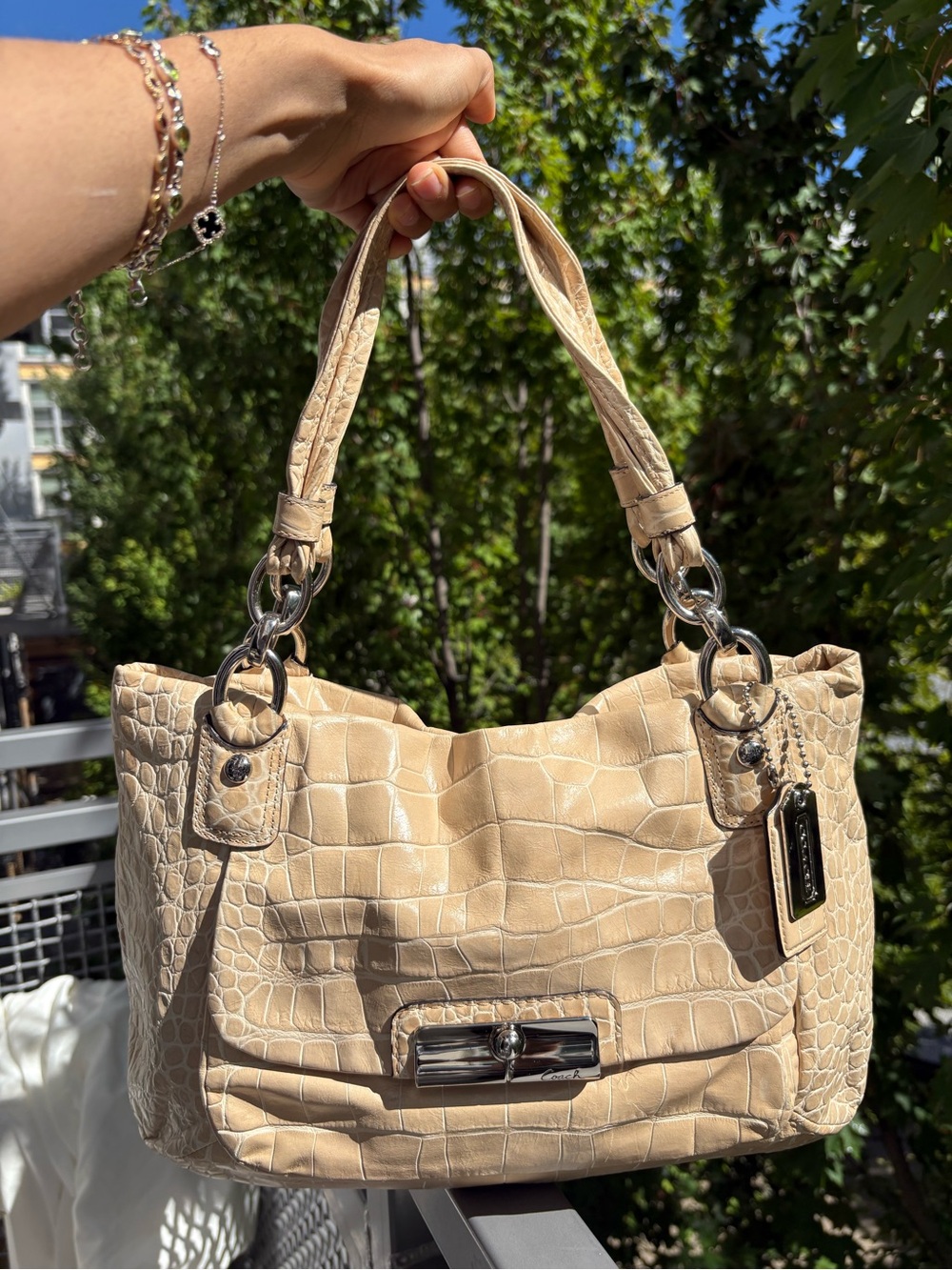 Coach Kristin Croc Embossed Leather Shoulder with hangtags